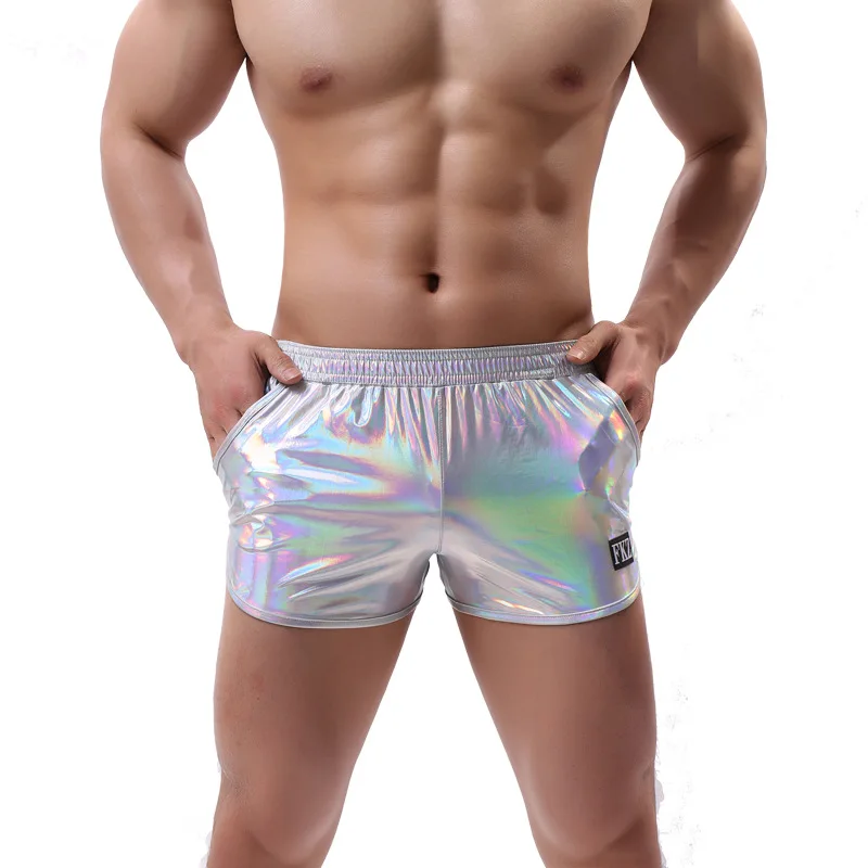 Mens Shiny Metallic Beach Pool Night Club Party Shorts Boxer Shorts Performance Show Clubwear Costume Swimming Trunks