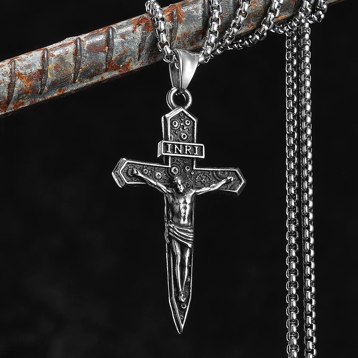 INRI Jesus Cross Exorcism Amulets Stainless Steel Men Necklaces Pendant Chain Punk For Women Fashion Jewelry Gifts Wholesale