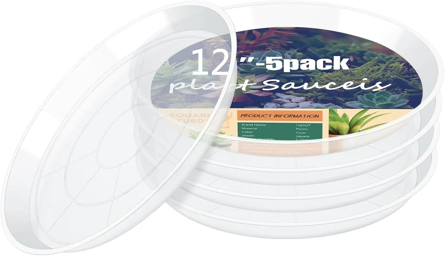 

Clear Plant Saucers 4-22 Inch, 5 Pack Durable Plastic Water Catcher Trays for Flower Pots, Indoor Outdoor Use (12inch)