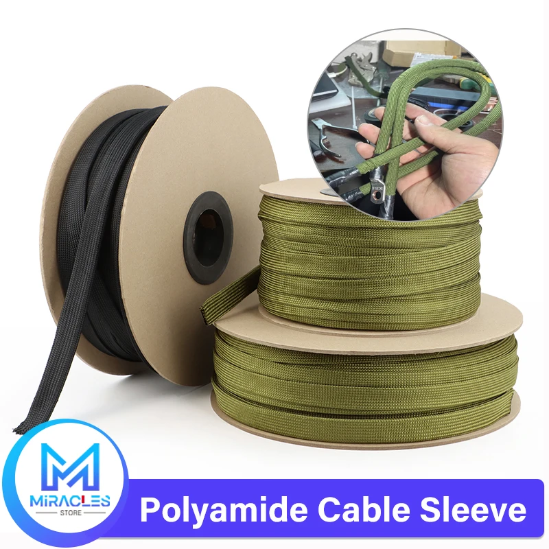 

High Density Polyamide Cable Sleeve 2.5mm ~ 60mm Wear Resistant Expandable Nylon Braided Sleeves Wire Protection Wrap Sheath