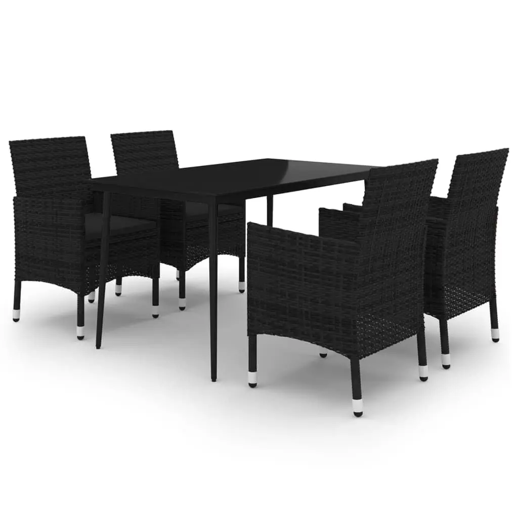 5 Piece Poly Rattan Patio Dining Set with Glass Table & Cushioned Chairs for Deck Pool Outdoor, Customized