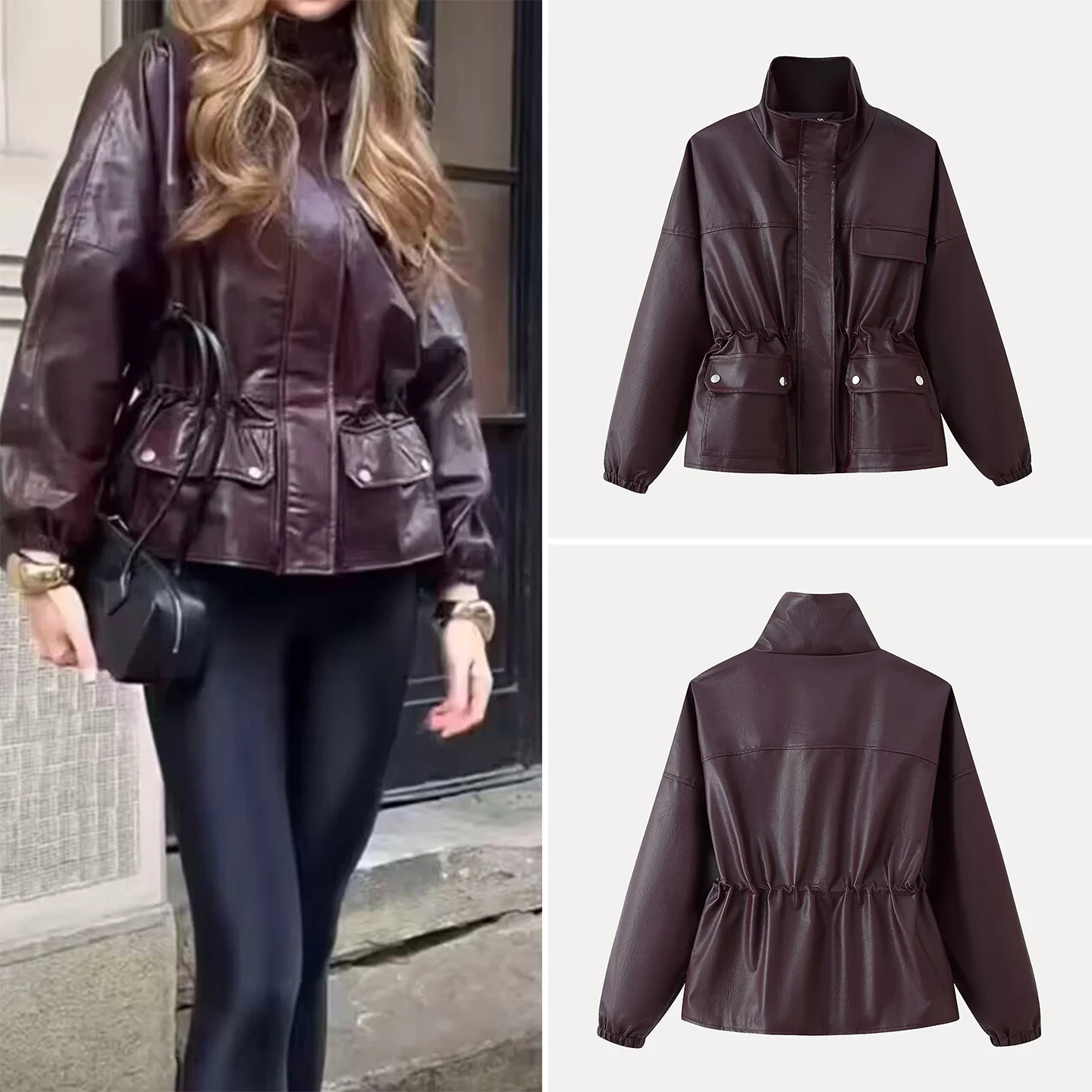 Faionable ort Leather Jaet Donna Autunno 2025 Personali Colletto rialzato che nasconde la vita ket Dettaglio Ele Capispalla