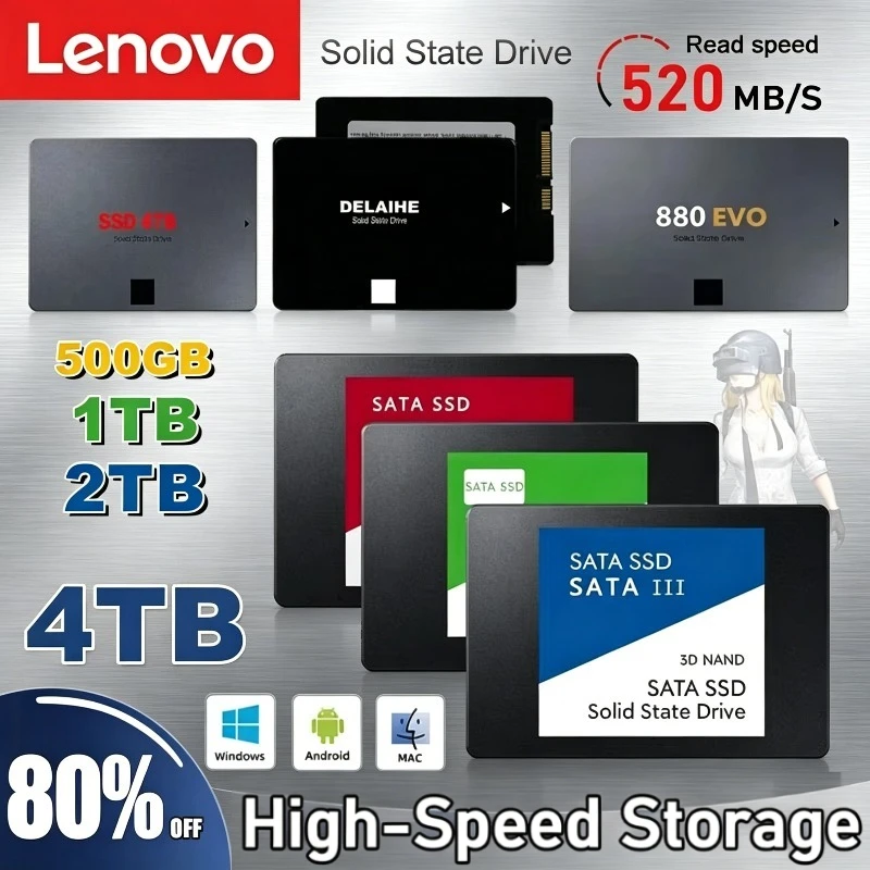 

Новый твердотельный накопитель Lenovo SSD 880 EVO 1 ТБ 2 ТБ 4 ТБ, внутренний, SATA 3.0, MLC, 2,5 дюйма, для ноутбуков и настольных ПК
