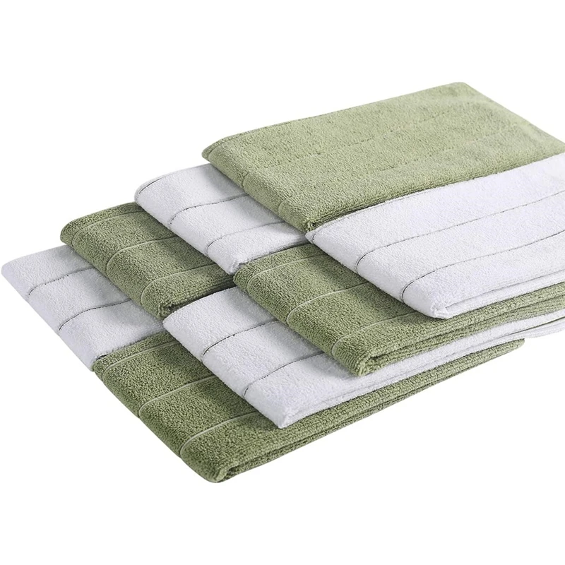 8 Pcs Kitchen Towels - Super Absorbent, Soft and Solid Color Dish Towels, Stripe Designed Dark Green and White Colors-AD23