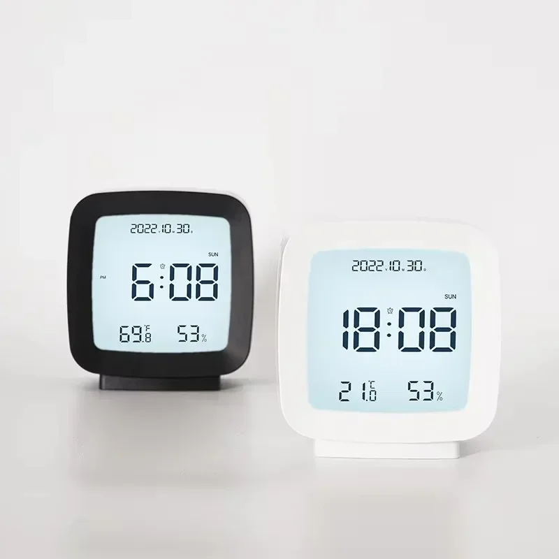 Desk Decor LCD Digital Alarm Clock Indoor Temperature and Humidity Portable Desk Clock Electronic Bedroom Decoration Table home