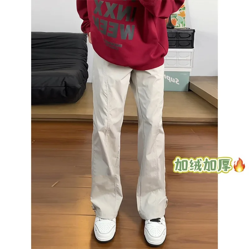 

Американские повседневные мужские брюки осень-зима плюс бархатные прямые брюки, свободные универсальные брюки