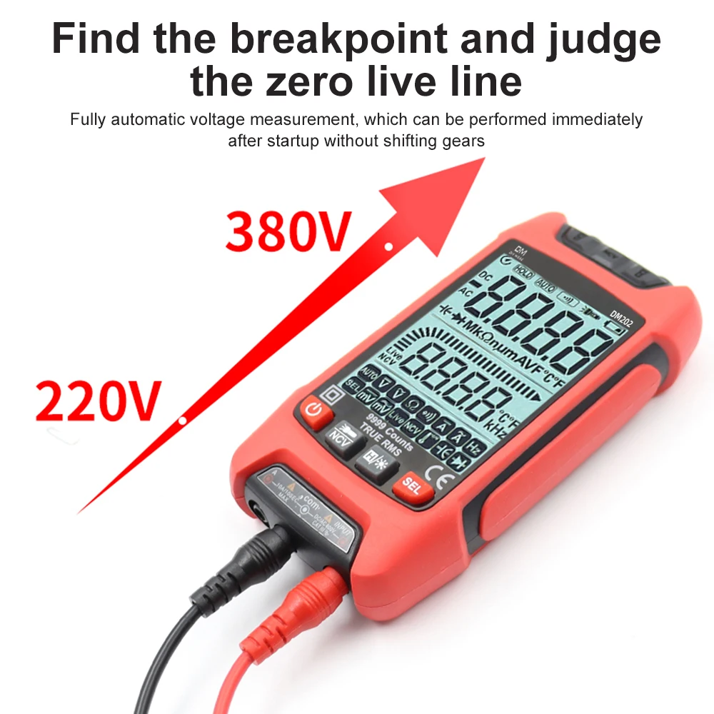 DM201 DM202 Digital Multimeter Color LCD 9999 Count Auto Ranging Ohmmeter Capacitance Ohm Hz Diode Voltage Tester