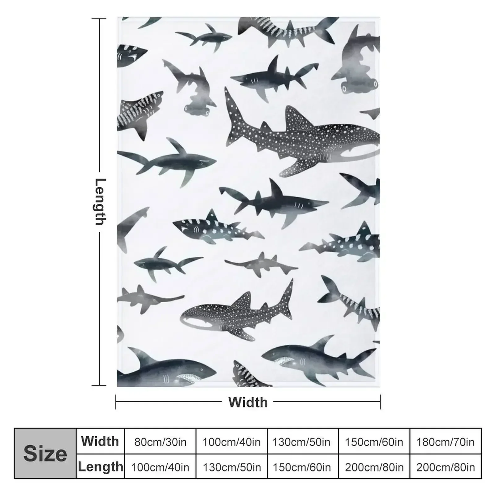 Sharks! Sharks! Sharks! Dark Ocean Watercolour Throw Blanket Plaid on the sofa heavy to sleep Tourist Bed covers Blankets