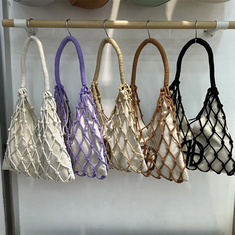 Hollow Out Bucket Mesh Bolsas tejidas hechas a mano para mujeres Bolsos y monederos de diseñador de lujo 2024 Nuevo en vacaciones casuales Hombro de playa Envío gratis Llegada rápida