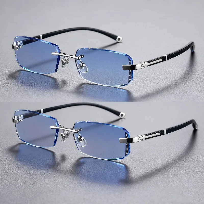 Aliexpress 2 Pairs of Elegant Frameless Men's and Women's Diamond Cut Border Blue Light Flat Glasses - Retro Style PC Frame-0~+400 - Aliexpress Deal