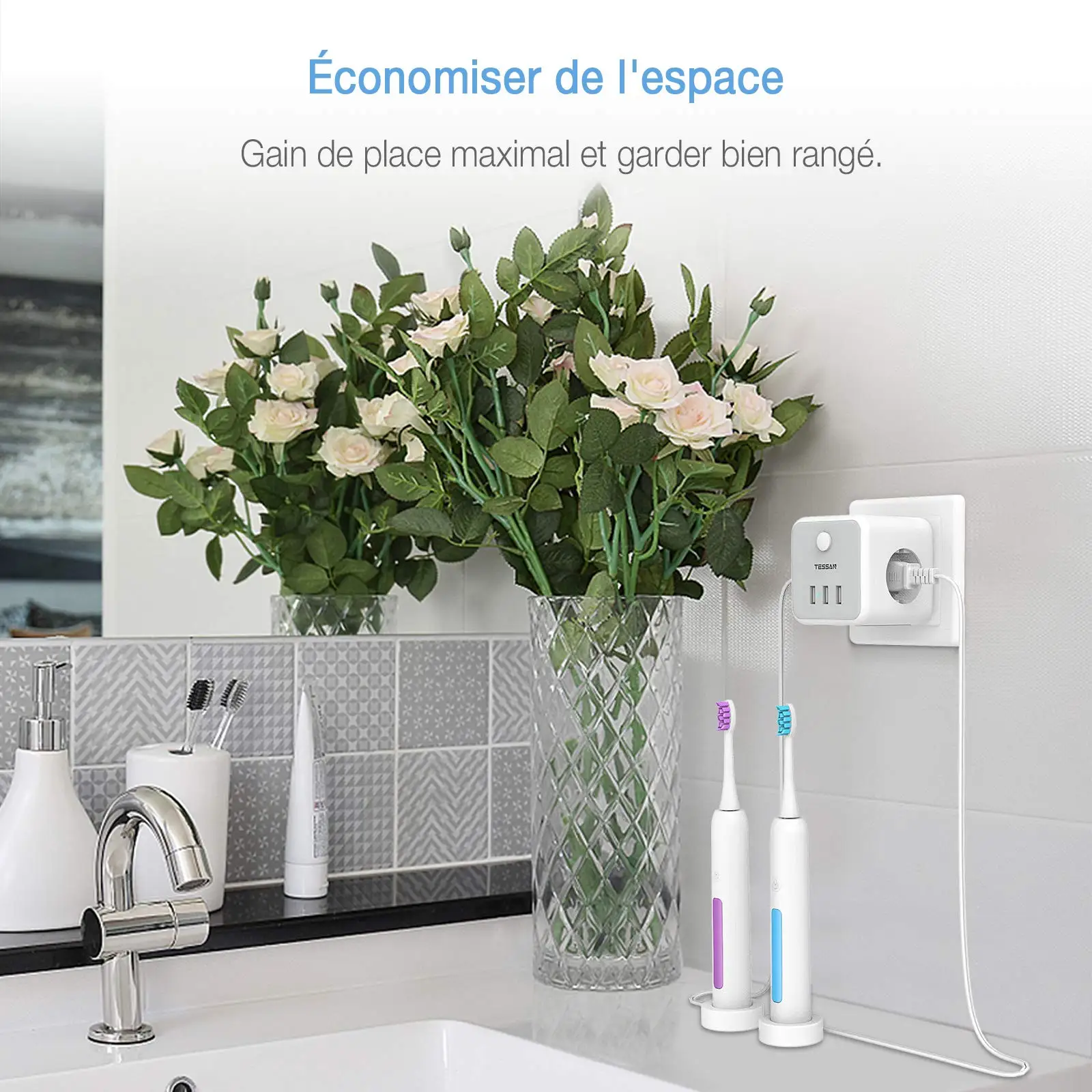 TESSAN-Extensor de Soquete Elétrico com Portas USB, Tee Socket Cube, Adaptador Multi-tap Power Strip para Viagem Doméstica, Europeu, Coréia