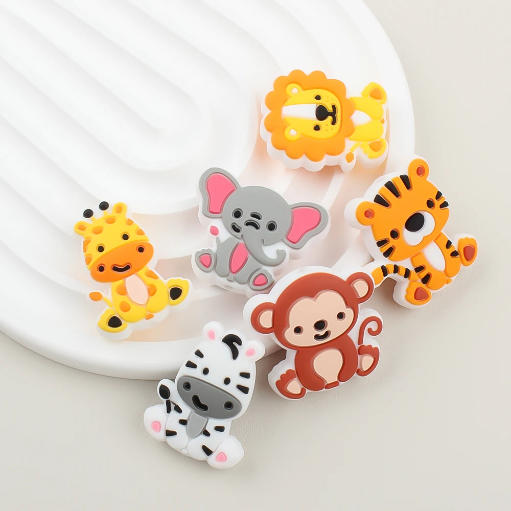 10pcs Silicone Beads Lovely Cartoon Animal Free BPA Nipple Dummy Holder DIY Pacifier Chain Accessories Chewable Teething Toys