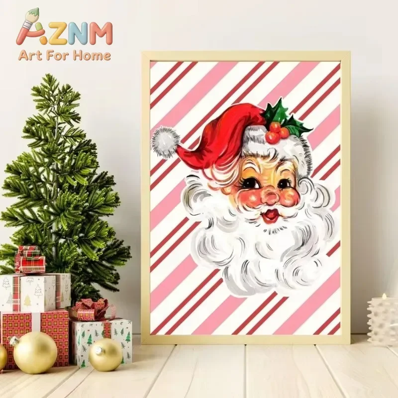AZNM Pink Coquette Christmas Canvas Wall Art, Retro Santa Bow Martini Drink Print, Cute Girly Holiday Typography Poster, Unframe
