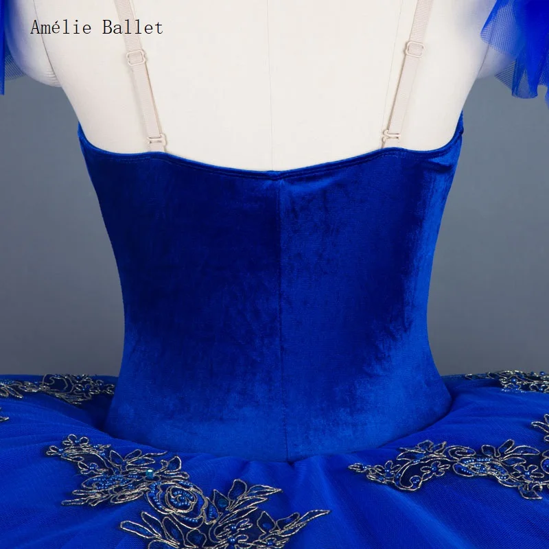 Tutu de ballet pré-professionnel en velours bleu royal pour filles et femmes, costume de danse ballerine, robe de performance pansement, BLL024