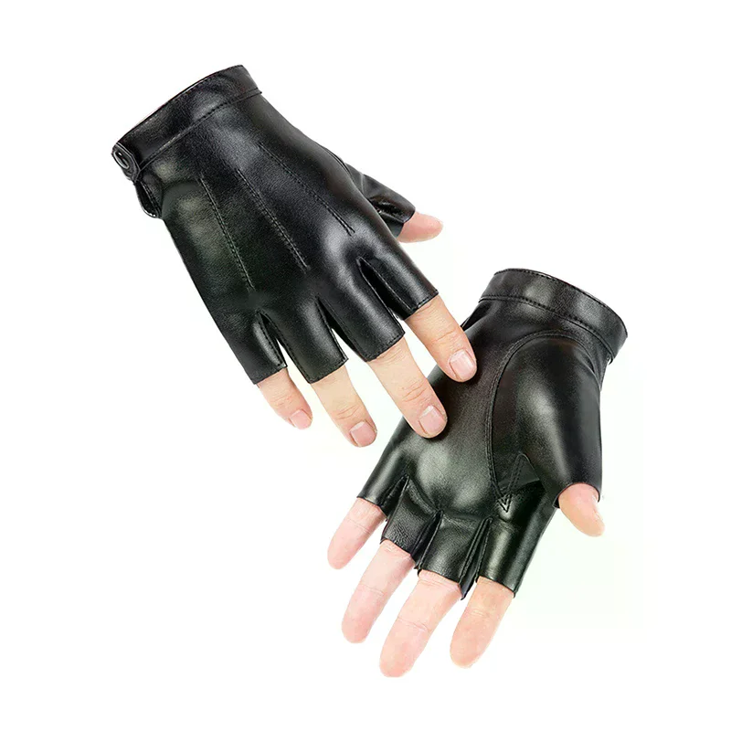 PU Leather Fingerless Men Gloves Motor Punk Gloves Male Mittens Black Half Finger Outdoor Tactical Mens Leather Driving Gloves