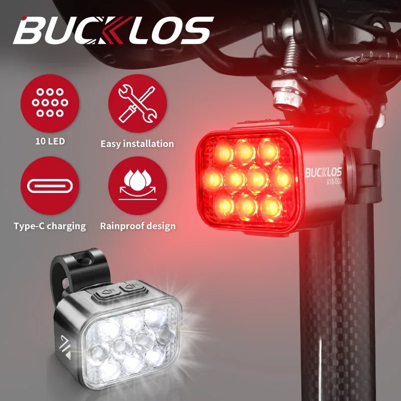 

BUCKLOS Ultralight Bicycle Front Rear Light Bike Tail LED Lamp USB Rechargeable Bicycle Taillight Headlight Cycling Light Set