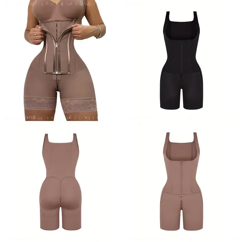 Women 2‑in‑1 Adjustable Hook Tummy Control Shapewear Bodysuit High Compression Spandex Body Shaper Hip Enhancer Slimming Underwear For Daily Under Dresses Outfit
