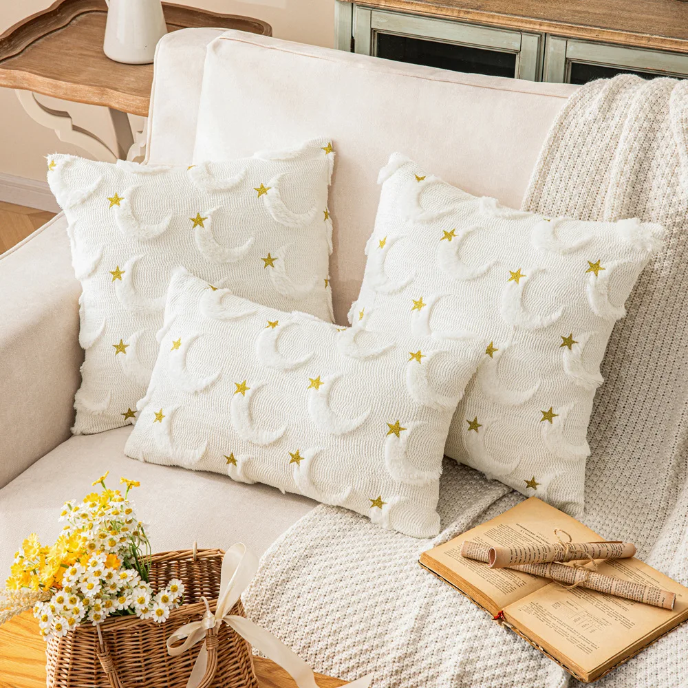 30x50/45x45/50x50cm Star Plush Pillow Cover Ins Wind Soft Plush Living Room Sofa Pillow Cushion Waist Pillow Moon