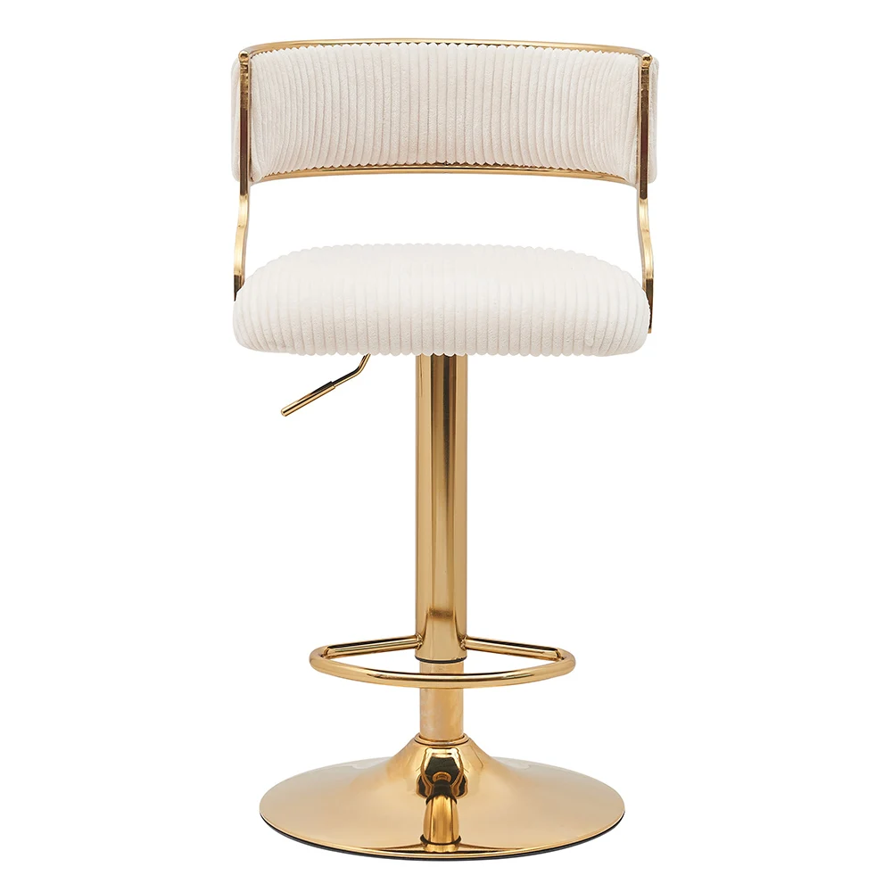 เก้าอี้บาร์หมุนได้ ฐานโลหะทรงกลมสีทองหรูหรา หุ้มกำมะหยี่ สไตล์นอร์ดิก