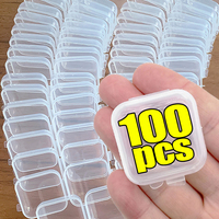100/1pcs Mini Jewelry Storage Boxes Plastic Transparent Square Storage Box for Pill Earrings Rings Dustproof Protection Pack Box