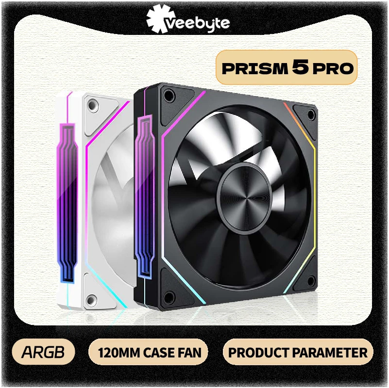 VEEBYTE PRISM 5PRO 120mm PC Fan ARGB 4PIN 3PIN PWM Quiet Cooling 12V Large Air Volume  Computer Chassis Fan ventilador