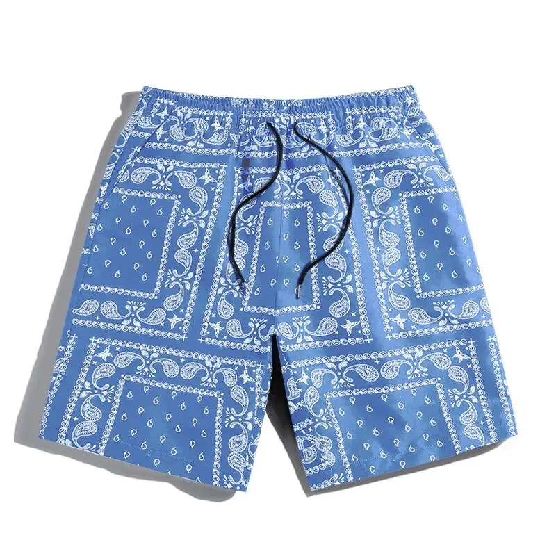 New Men\'s Casual Beach Shorts Breathable Quick Dry Vintage Personality Printed Bermuda Shorts Hip Hop High Street Streetwear