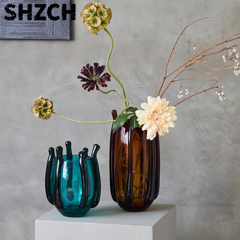 Creative Handcrafted Silk-wrapped Glass Vase Glass Vase Transparent Vase Flower Arrangement Accessories Home Decoration