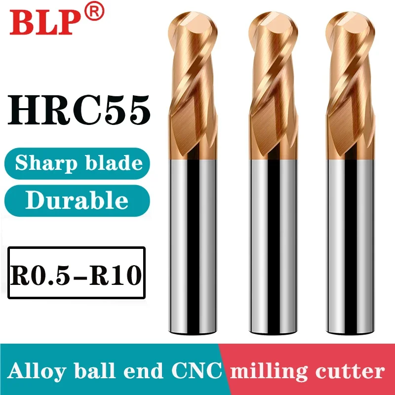 HRC55 2 Flute Ball Nose End Mill R0.5 Carbide Milling Cutter Coated Radius Router Bit CNC Router Bit Metal Cutter Milling Tools