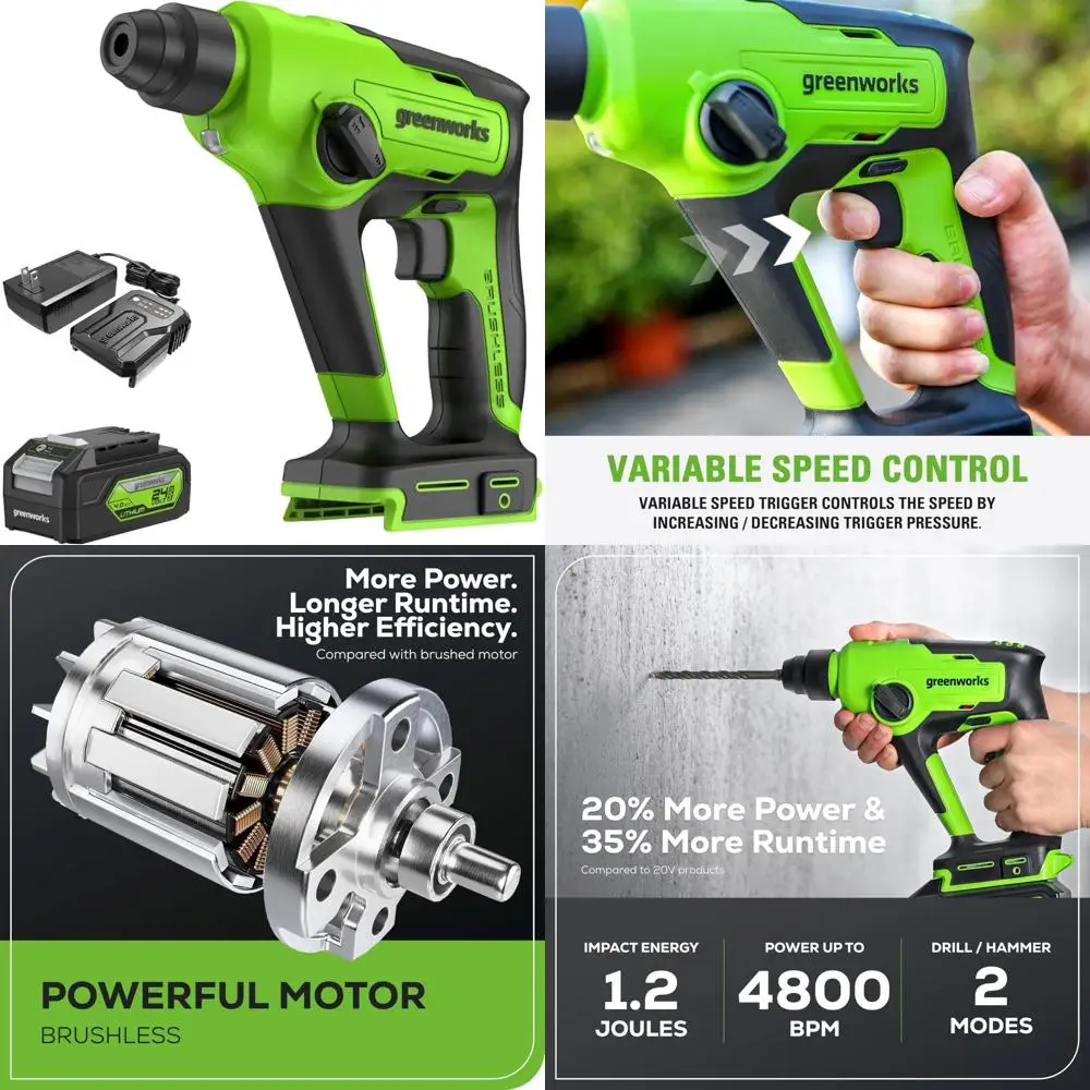 สว่านโรตารี่ไร้สาย 24V พร้อมพลังกระแทก 1.2 จูล แบตเตอรี่ 4Ah และเครื่องชาร์จ 2A สำหรับงานมืออาชีพ