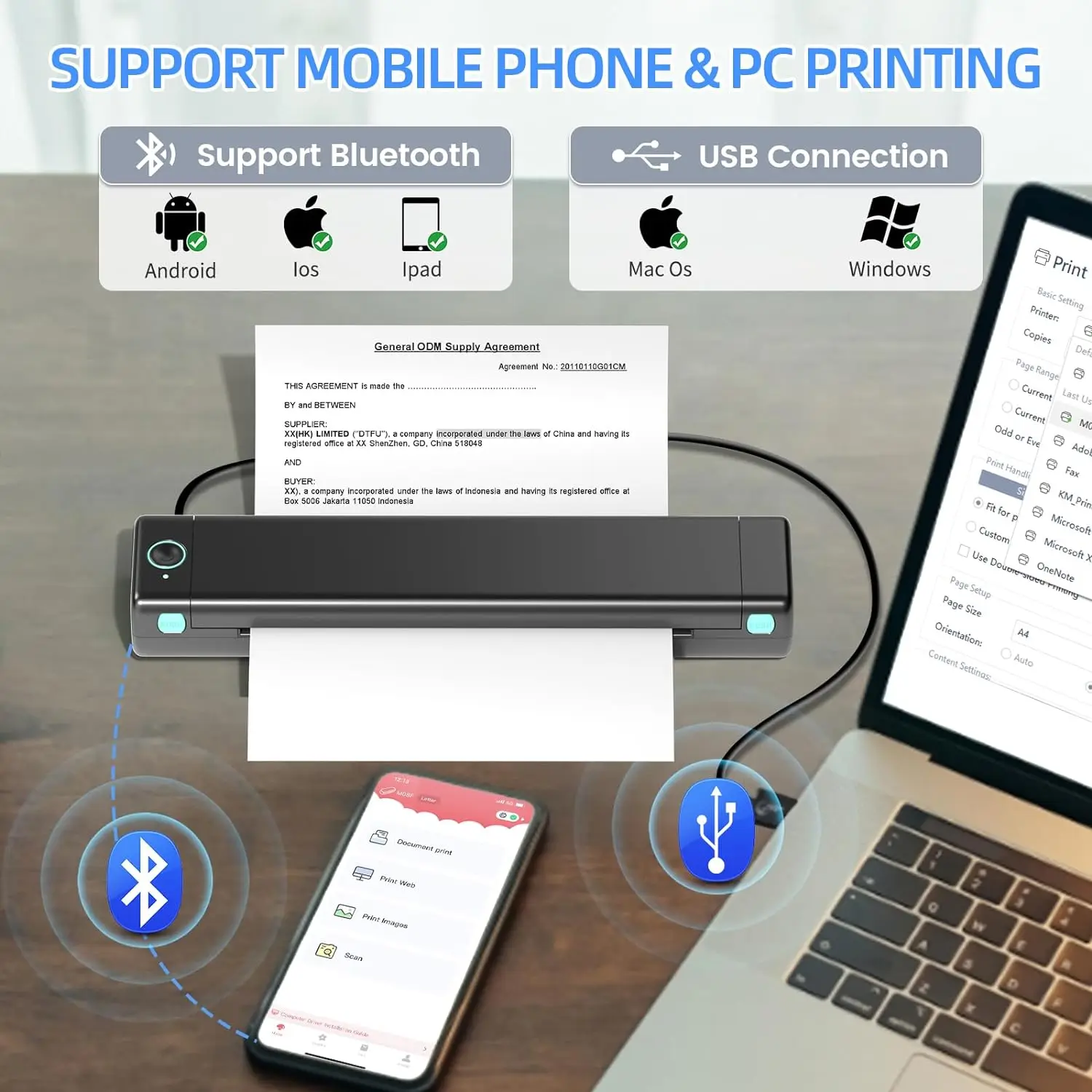 Phomemo M08F Wireless Portable A4 Printer Letter & A4 & Tattoo Thermal Printer For Travel,office,business