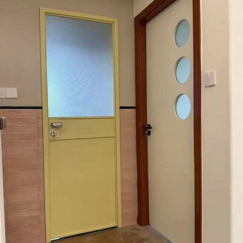 French color wrought iron hole dopamine bathroom Internet celebrity glass  kitchen stainless steel swing door