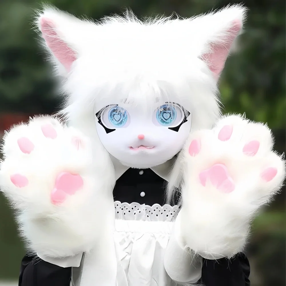 Kig Furry Animal Cat Rabbit Doll Beast Mask Cosplay Lint Beast Head Halloween Party Role Play Animal Costume