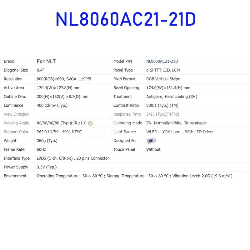 NL8060AC21-21D 8.4 بوصة شاشة الكريستال السائل لوحة الشاشة الأصلية ل NLT العلامة التجارية الجديدة 100% اختبارها #4