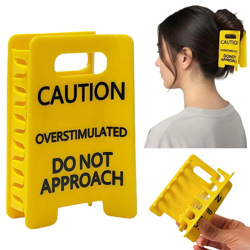 1 Stück Kreative Lustige Hai-Haarspange „Vorsicht: Überstimuliert“ Schreibtisch-Schild Büro- und Heim-Deko Damen Haarschmuck Haarklammer