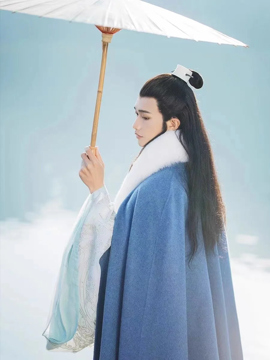 Ancient Chinese Cloak Artificial Fox Large Fur Collar Long Cloak Coat Costume Men Women Street Cosplay Cloak Hanfu Accessories