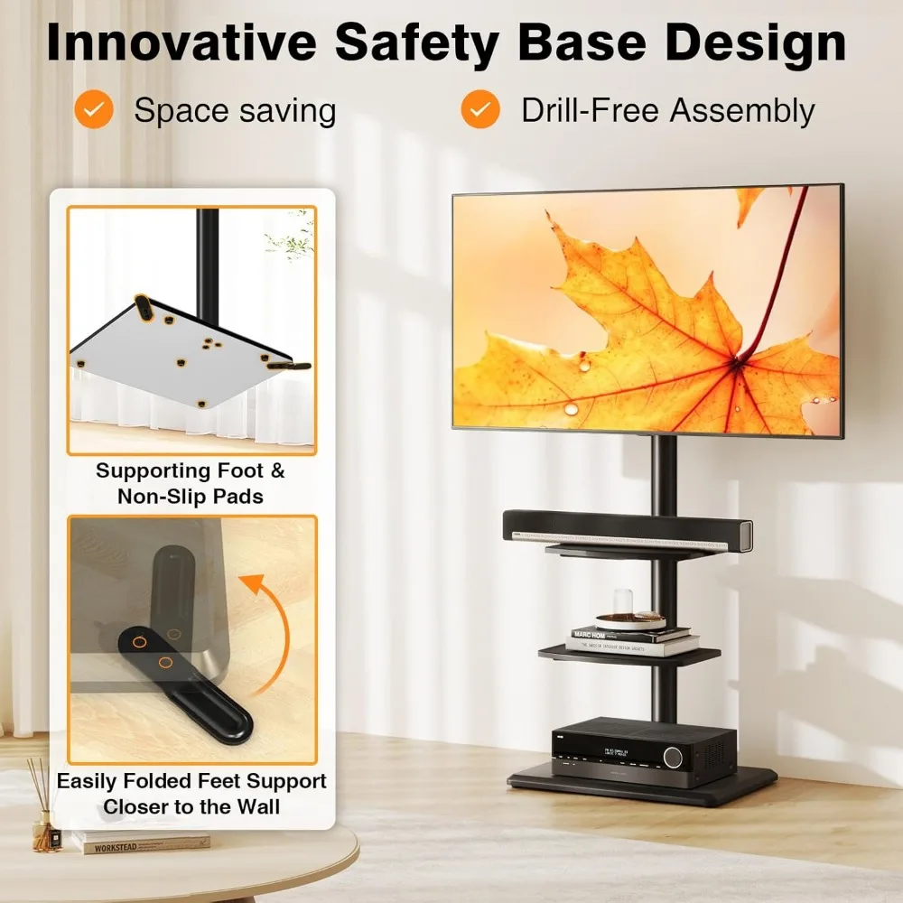 Height Adjustable TV Stand for 32-60 Inch TVs up to 88 lbs, Wood Base Mount Stand with Adjustable Height for Flat and Curved Scr