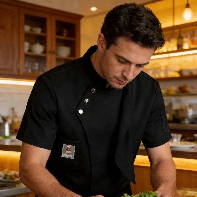 

Дышащая летняя рубашка для поваров, мужская рабочая одежда с короткими рукавами, униформа для отелей и ресторанов