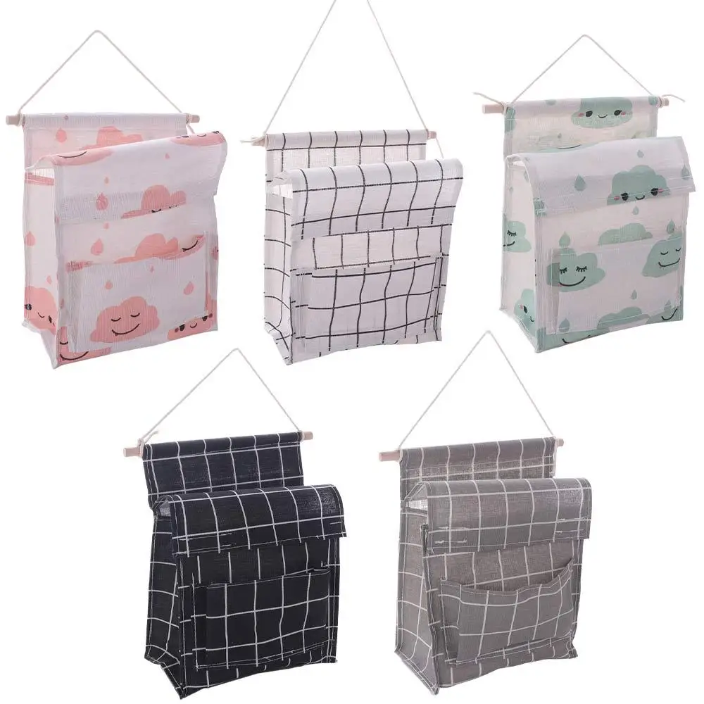

Wall Mounted Wall Hanging Bag 3 Pockets Dustproof Cover Sundries Storage Pouches Large Capacity with Hook Bedside Organizer
