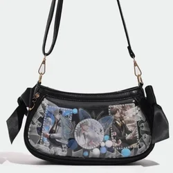 New Sweet Girls DIY Ita Bag Cute Transparent Pocket Kawaii Lolita Bow Display Shoulder Bags Women's Fashion Casual Crossbody Bag