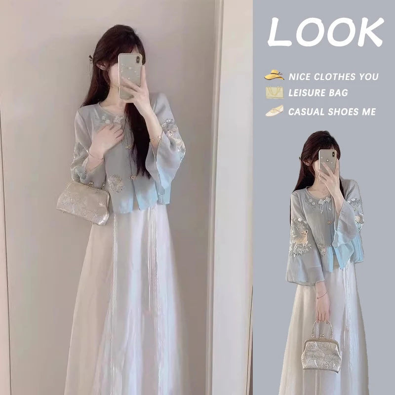 New Chinese Style Hanfu Shirt Women Spring Autumn 2026 Sweet Gentle Design Han Su Two-piece Set Soft Material Online Exclusive