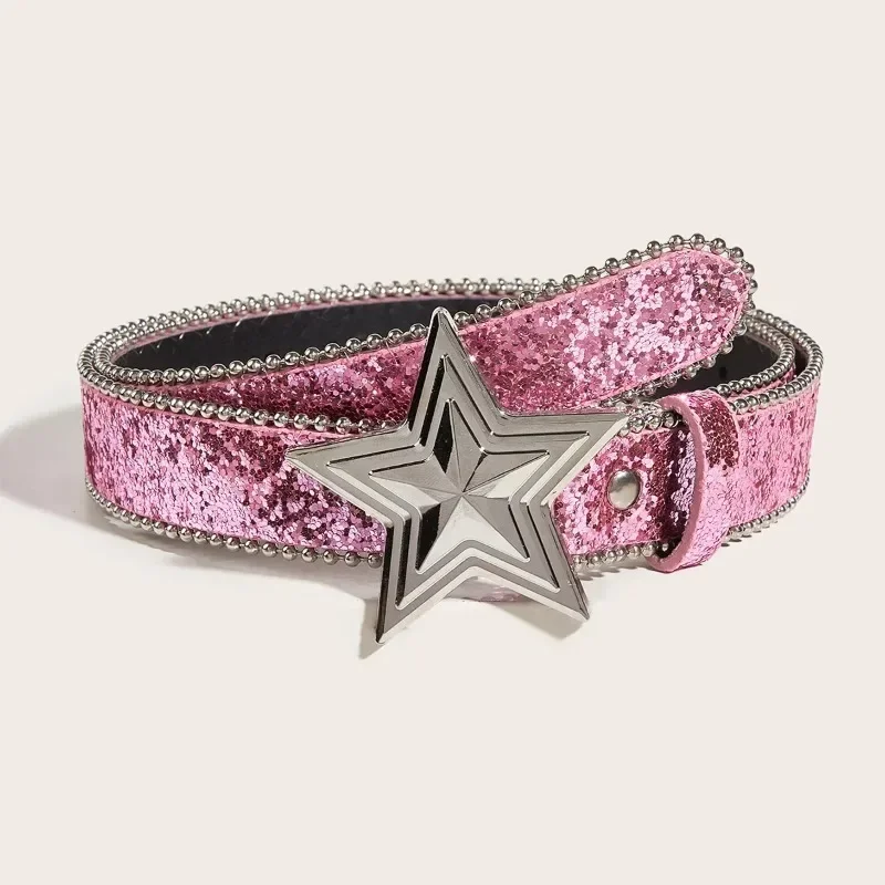 

Women's Star Buckle Belt Y2k Rhinestone Moon Luxury Bling Sequin Punk Metal Buckle Belt Fashion Waistband Jeans Pants Party Belt