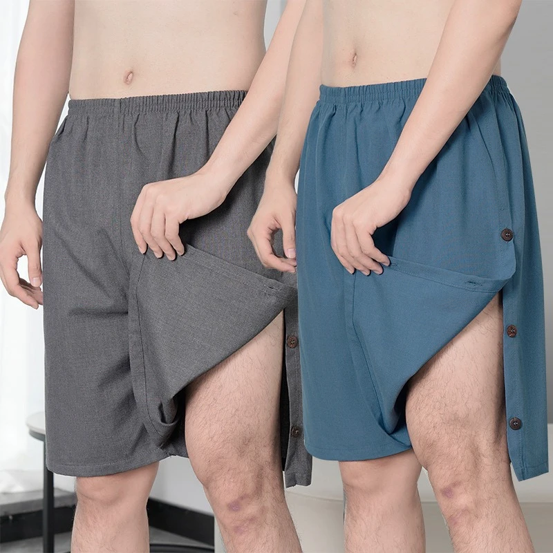 Men's Sexy Side Slit Breathable Beach Casual Shorts Relax Foot SPA Massage Daily Housewear Steam Bath Sauna Casual Mini Pants