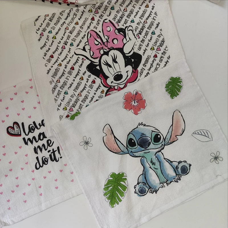 Disney Stitch Mickey Cotton Hand Towel Cartoon Figures Face Pillow Coffee Towels Kitchen Accessories Printed Pattern Large Size