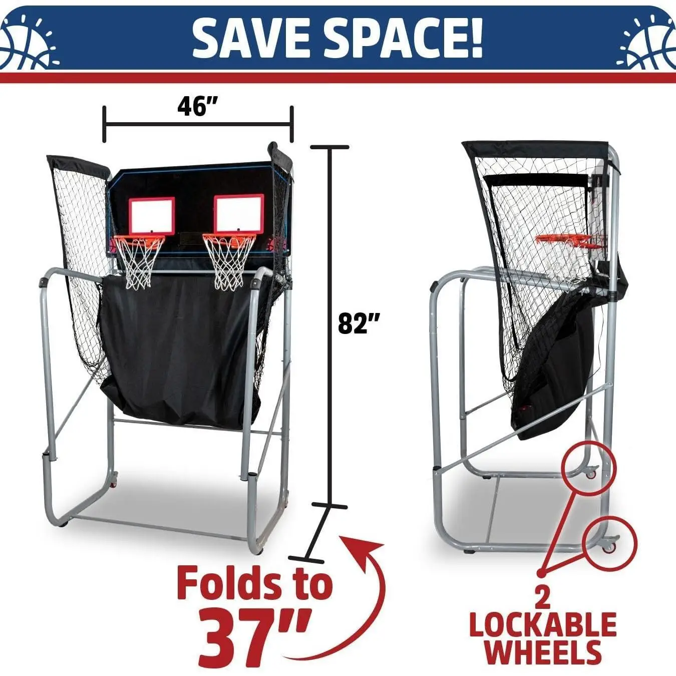 Tiro duplo W_Home |   Jogo de basquete arcade para casa |   Aro de pontuação do sensor, 16 modos de jogo, 7 bolas |   Dobrável para fácil