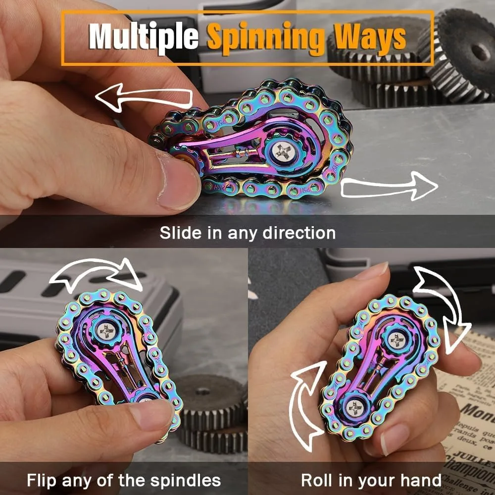 Fidget Chain,Sensory จักรยาน EDC Anti ความเครียดบรรเทาความวิตกกังวลโลหะ Fidget Finger Hand Spinner ของเล่นสําหรับเด็กผู้ใหญ่ ADHD ออทิสติก