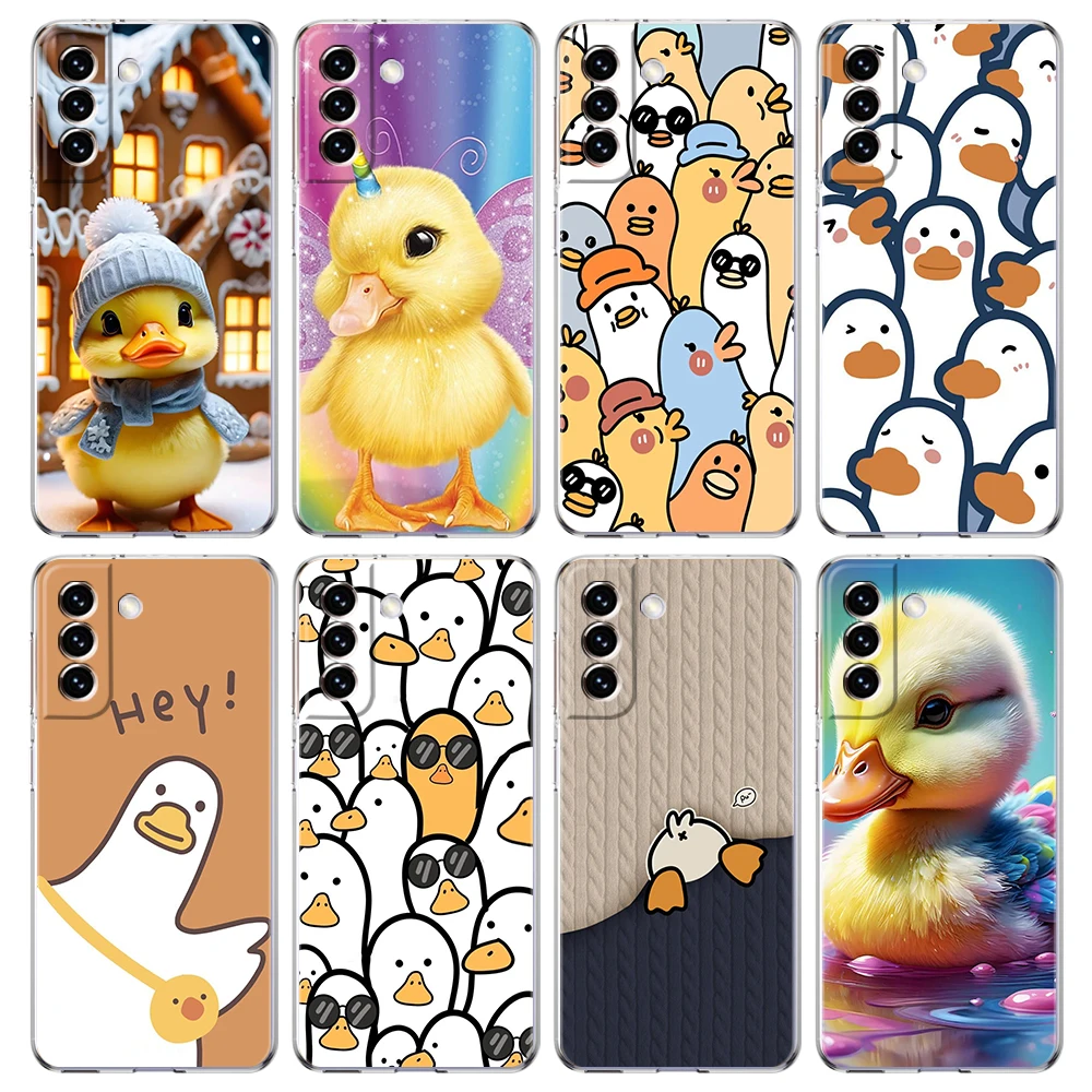 Cute Cartoon Duck Transparent Phone Case for Samsung Galaxy S24 S23 S22 S20 S21 FE Ultra S24 S23 S10 S9 Plus 5G Soft TPU Cover