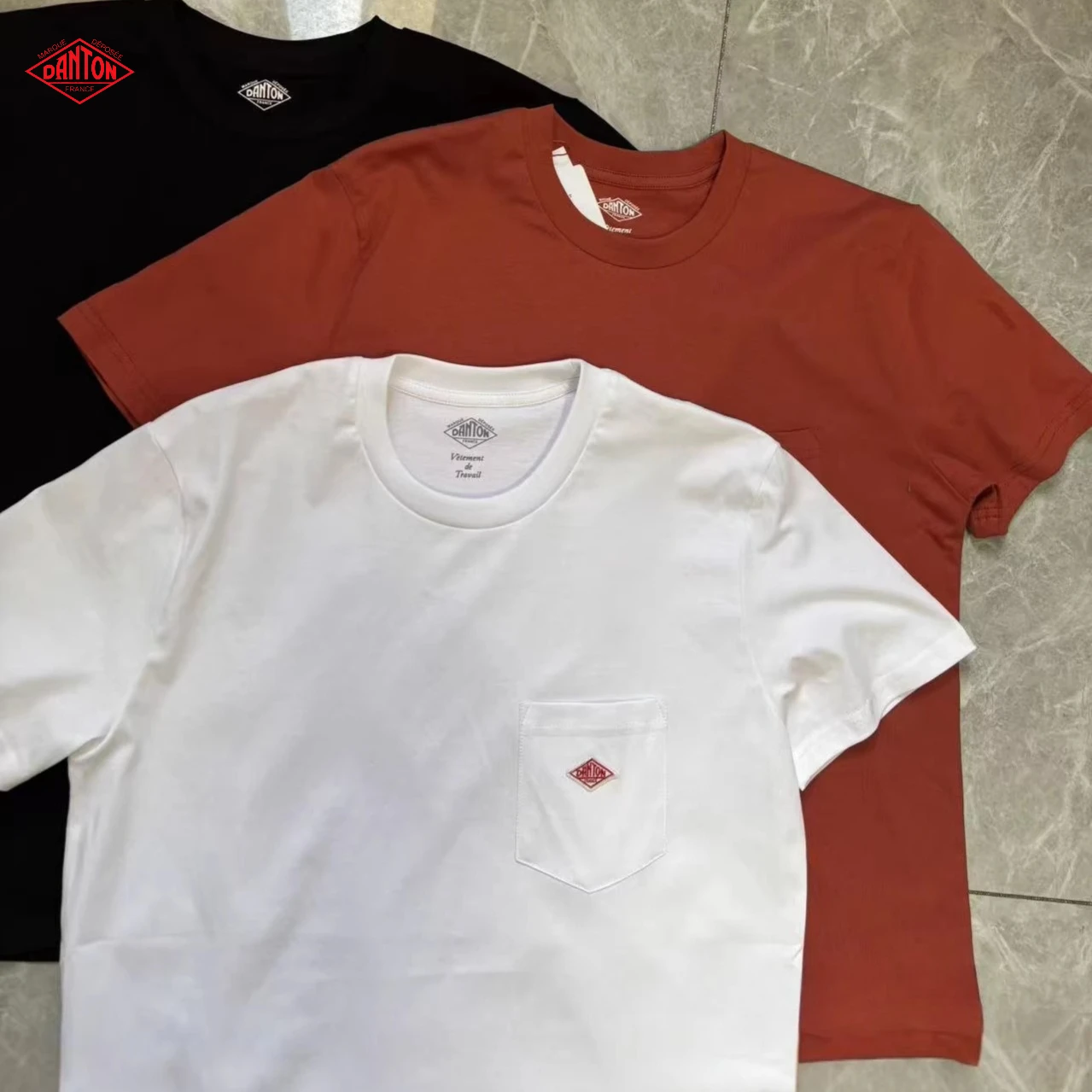 DANTON 2026 Spring‑Summer New Japanese‑Style Crew Neck Short‑Sleeve T‑Shirt, Simple Single‑Pocket Pure Cotton Casual Top