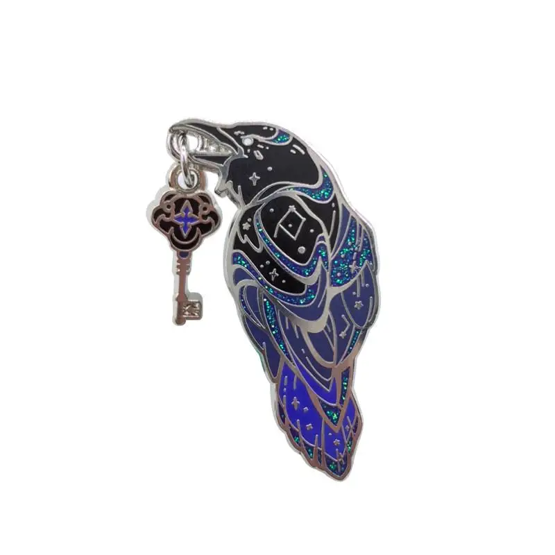 Crow With A Key In Its Mouth Metal Pin Enamel Brooch Lapel Pin With Pendant DIY Jewelry Accessories Bag Decorations