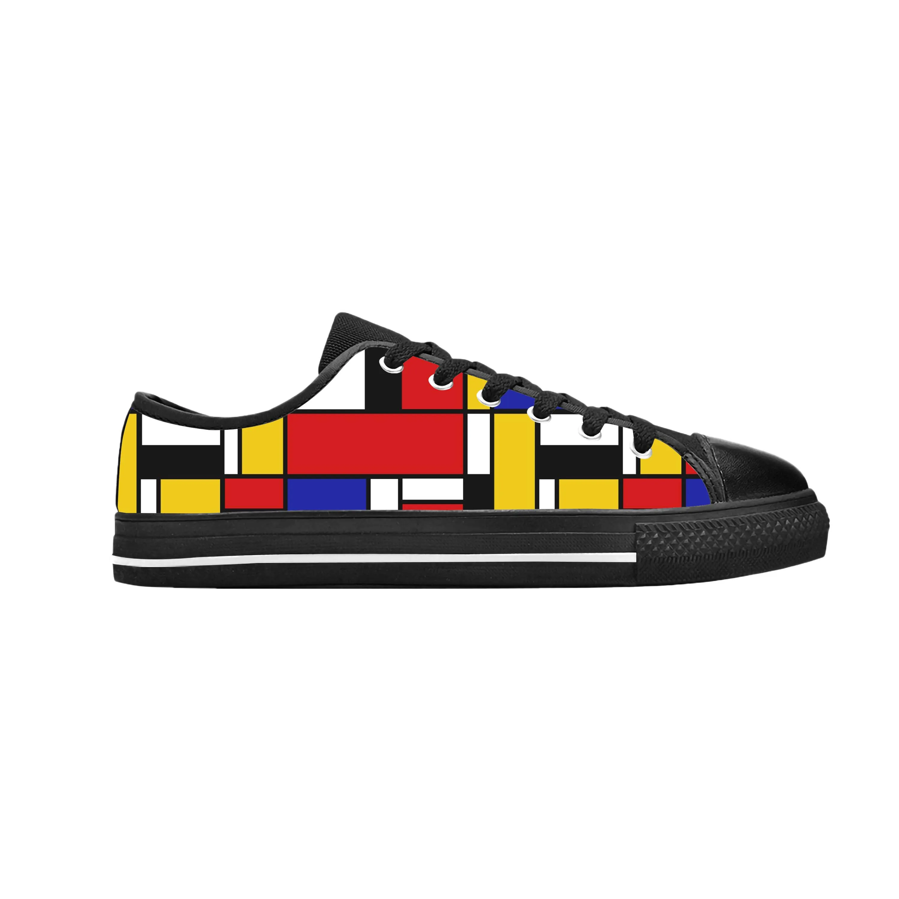 Piet Mondrian Pattern Painting Art Abstract Funny Casual Cloth Shoes Low Top Comfortable Breathable 3D Print Men Women Sneakers