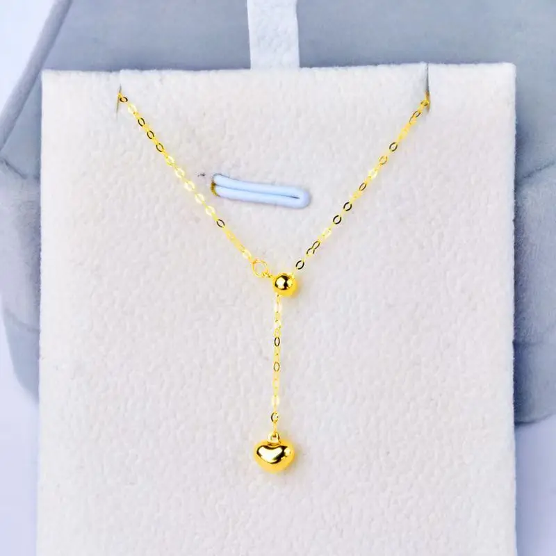 SMILE Real 18K Gold Heart Necklace AU750 Gold O-Chain Women's Collarbone Chain Boutique Jewelry Gift X0064